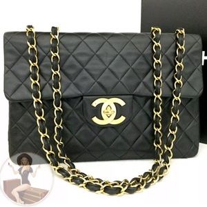 CHANEL Black and Gold Quilted Shoulder Bag